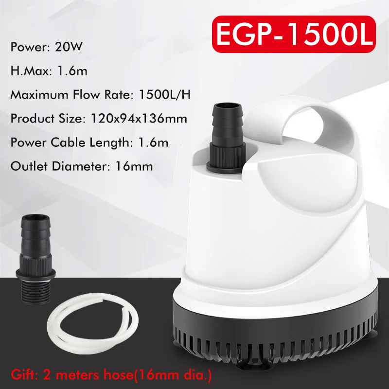 Smart Anti-dry Silent Submersible Pump Pond Fish Tank Aquarium Water Pump with Water Outlets& Hose 15W/20W/40W/55W/80W/130W