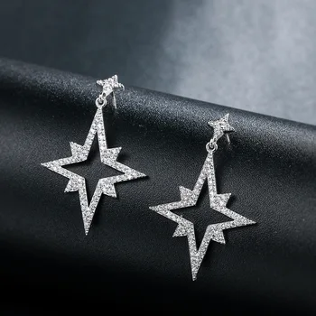 

Luxury Two Feather Leaf Climber Stud Earrings AAA Cubic Zirconia For Women Girls Wedding Party Gifts Jewelry