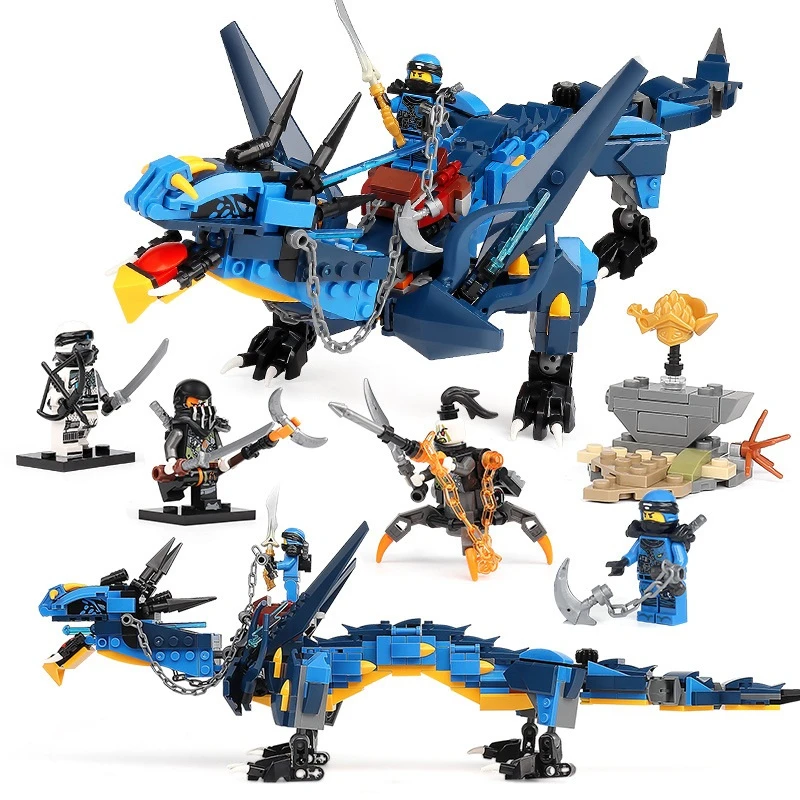 

616Pcs Blue Flying Mech Dragon Building Blocks Model Figure Toy Compatible Bricks For Children Educational DIY Block Toys