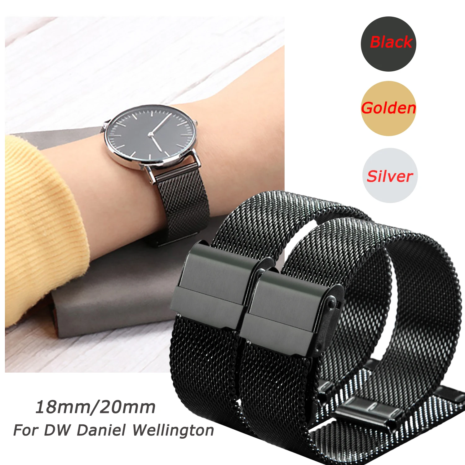 Gosear Fashion Adjustable Mesh Stainless Steel Watch Band Wristband