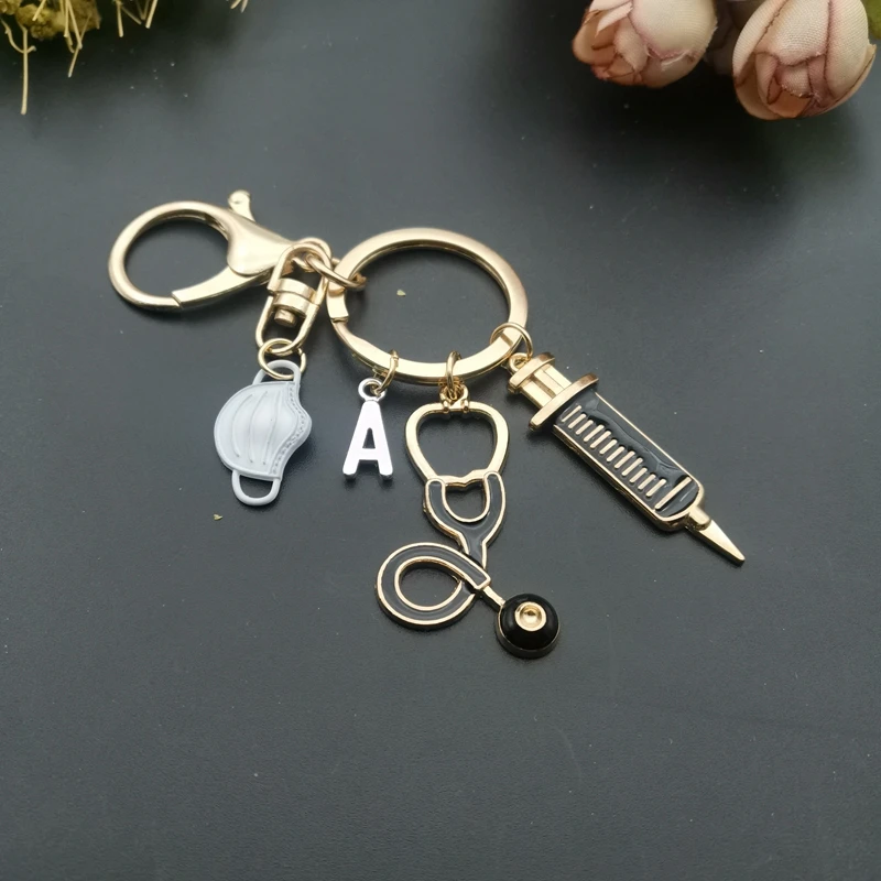 Key Rings Key Chains A-Z Letters New Design Keychain Doctor Medical Tool Stethoscope Syringe Face Mask Nurse Medical Gift Keychain Souvenir