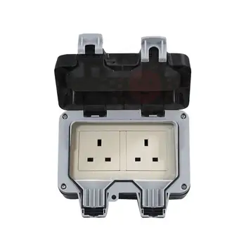 

6 holes 13A Weatherproof Wall Outlet IP66 Waterproof Anti-Splash Switch Socket Plug with Cover for Bathroom English Regulation
