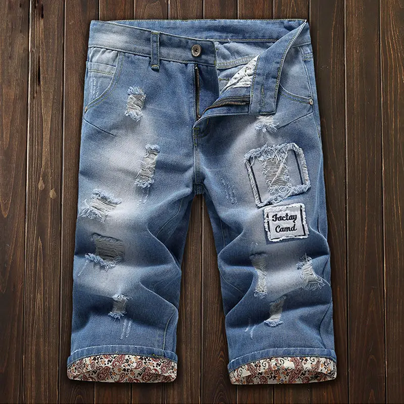 Новые модные мужские рваные короткие джинсы брендовая одежда Бермуды летние 98% хлопковые шорты дышащие джинсовые шорты мужские