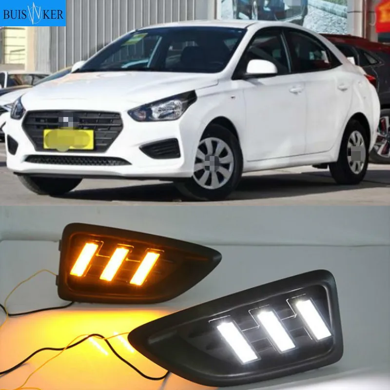 

СВЕТОДИОДНЫЙ DRL Дневной светильник противотуманная фара автомобиля 12V для бега светильник s для Hyundai Accent Hyundai Solaris Verna 2017 2018