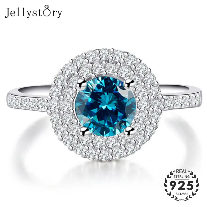 Классическое кольцо Jellystory из серебра 925 пробы для женщин с круглым сапфиром