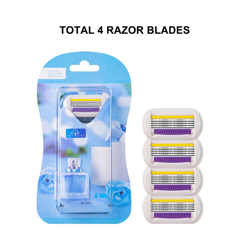 4 Blades No Handle IGIULAI бритва для бритья для женщин ручная 4 слоя лезвия из нержавеющей стали сменные головки для безопасного ухода за телом женщин - Цвет: 4 Blades No Handle
