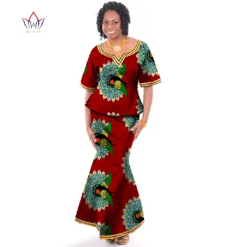 

African Print Dress Crop Tops & Skirt Set Custom Made Women Clothing Tradiional African Women Clothing Long Skirt Set WY039