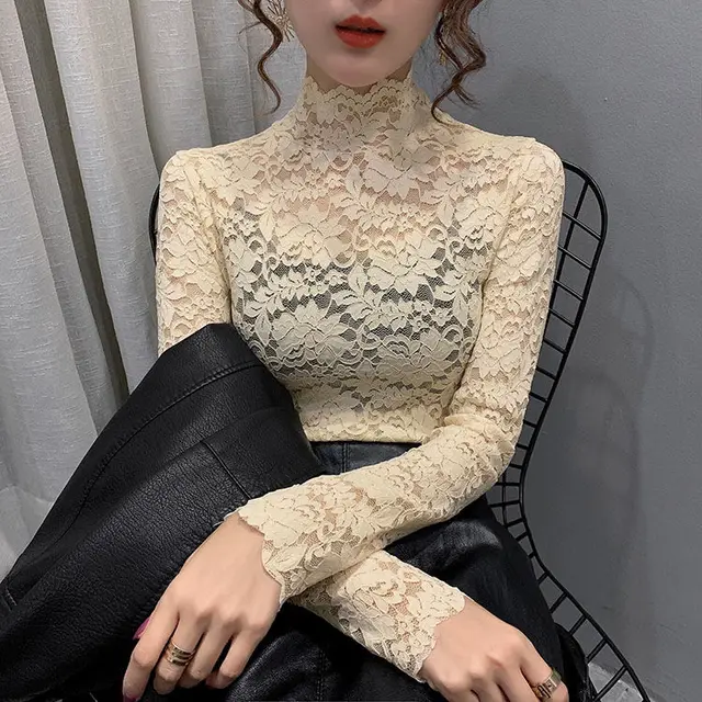 Women's Lace Turtleneck Grenadine Tight 