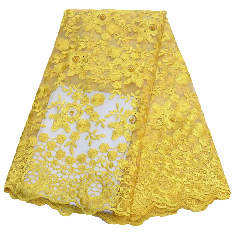 Желтая кружевная ткань Высокое качество африканская кружевная нигерийская кружевная ткань тюль для свадебного платья 5 ярдов