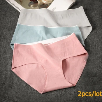 

2 pcs Sexy Women's Underwear Thin soft underwear Large size 2XL Lady Girls Mid-waist solid Panties Breathable Cotton underpants