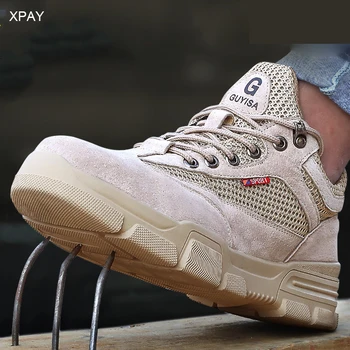 

Sandy Safety Shoes Steel Toe Men Work Boots Puncture Proof Sole Leather Breathable Lightweight Casual Work Shoes