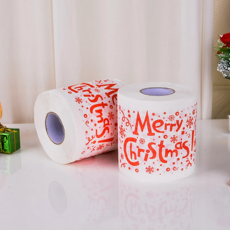 Santa Merry Christmas Patterns Toilet Paper Home Bath Living Room Toilet Paper Roll Xmas Decor Rolling Tissue