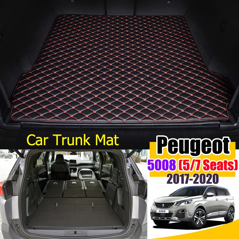 Кожаные коврики на багажник автомобиля заказ для Peugeot 5008 2017 2019 5/7 коврик заднего багажника пола поднос ковер