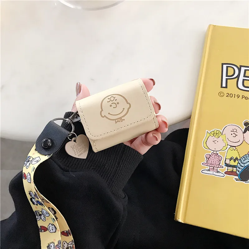 Charlie Коричневый чехол для Airpods Pro из искусственной кожи Bluetooth чехол для наушников Air pods 3 милый защитный чехол с ремешком на руку