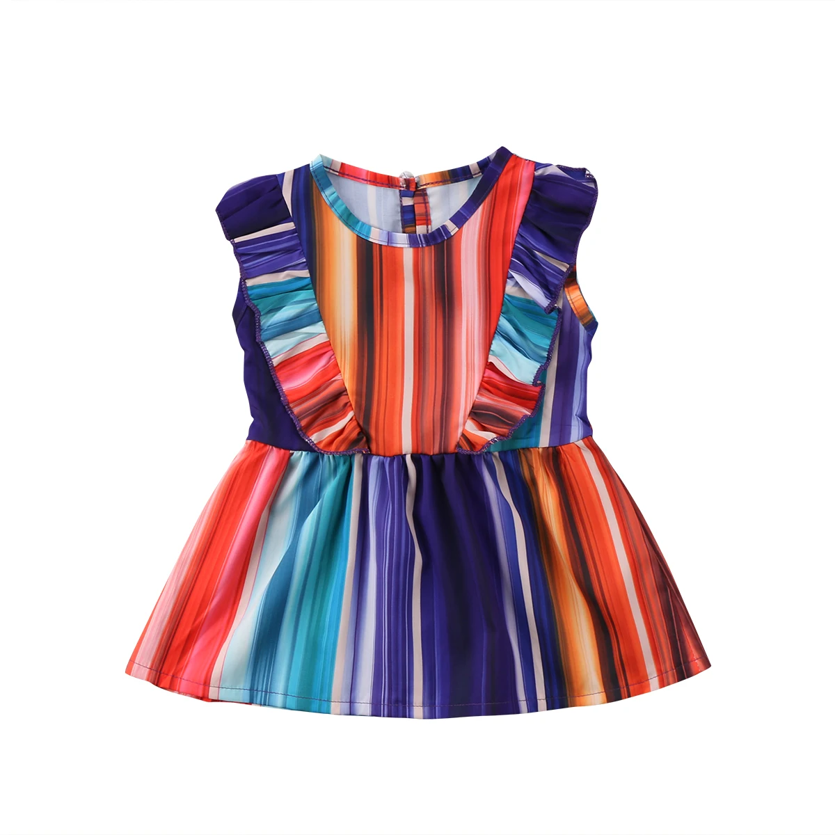 

1-6Years Toddler Kids Girls Rainbow Dresses Ruffle Sleeveless Colorful Princess Party Pageant Wedding Dresses Mexican Outfits