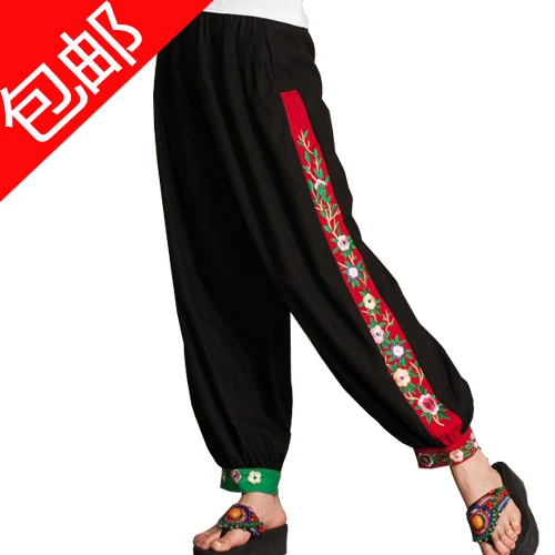 Этническое модное женское платье весна и осень китайский стиль реставрация вышивка льняные цветные штаны для отдыха брюки-фонарики