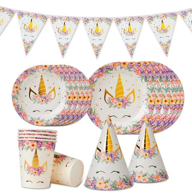 FENGRISE одноразовая посуда с единорогом, тарелка, чашка, шапка, вечерние столовые приборы с единорогом, принадлежности для дня рождения, декор для детского душа