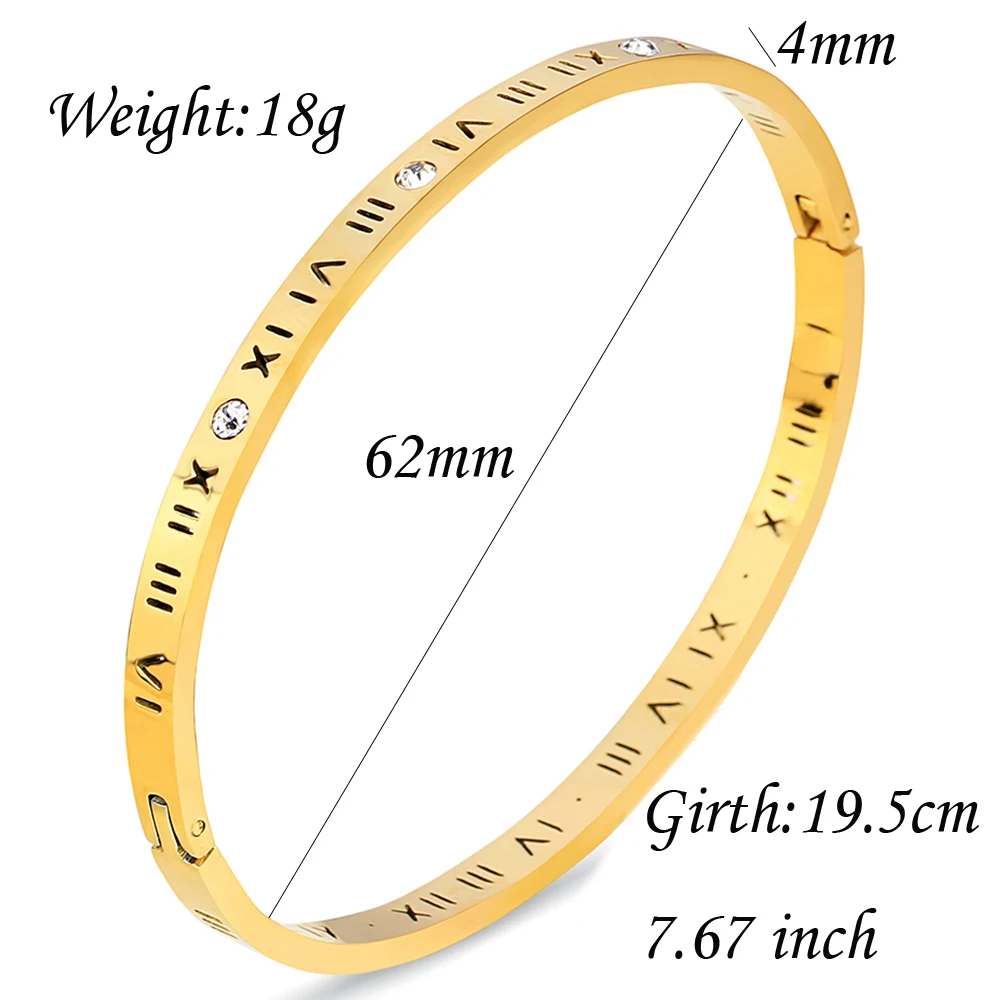 Roman Letter Crystal Bracelets Bangles Stainless Steel Jewelry Band for Women & Man