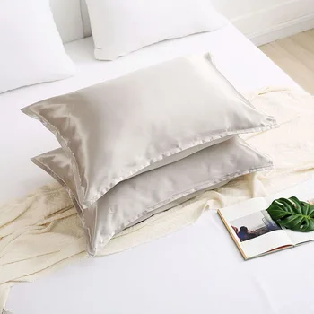 

2pcs Satin Pillowcase for Hair and Skin Silk Like Bed Pillow Covers with Envelope Closure Queen King Size Pillow Cases