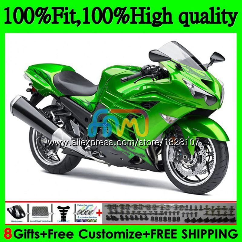 Инъекции для KAWASAKI ZX зеленый Глянец 14R ZZR1400 ZX-14R 21BS. 2 ZX14R 06 07 08 09 10 11 2006 2007 2008 2009 2010 2011 обтекатель