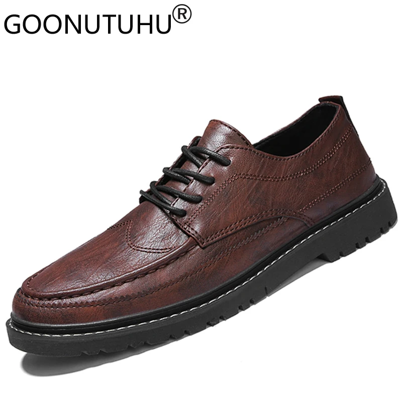 

2020 style fashion men's shoes casual leather classics black brown gray lace up shoe man comfortable flats driving shoes for men