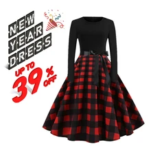 Женское рождественское платье RICORIT, элегантное женское платье с принтом, Платья для вечеринок, платье с длинным рукавом, винтажное женское платье, халат размера плюс