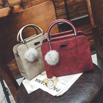 

2020 New Fashion Wild Female Messenger Bags Women's Leather Handbags High Quality Luxury Lady Tote Shoulder Bags With Hairball