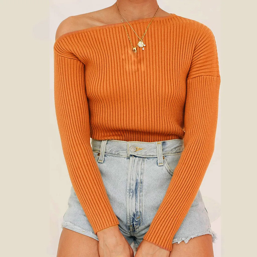 SAGACE женский свитер, сексуальный короткий вязаный свитер с длинным рукавом, пуловер, топы, блуза, высокое качество, повседневный женский свитер - Цвет: Orange