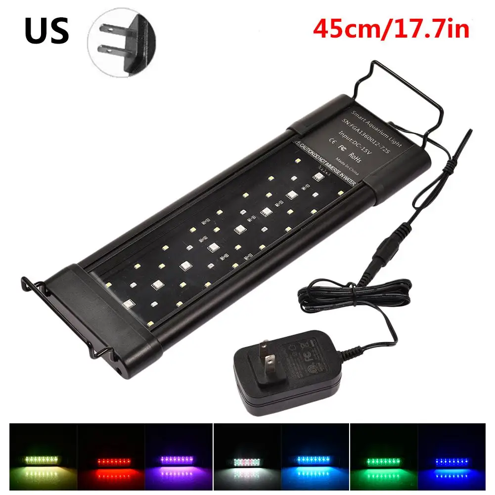 AUGKUN Timer Aquarium LED Light Lighting Full Spectrum RGB Aqua Plant Fish Tank Lamp 7 Colors Adjustable With Timer - Испускаемый цвет: 17.7inUS