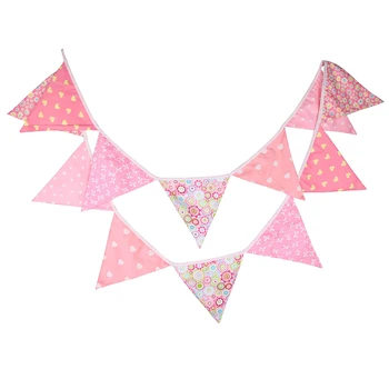 

Lychee Life Valentine's Day Pink Flag Banners Cotton Triangle Flags Banner DIY Wedding Birthday Party Decor