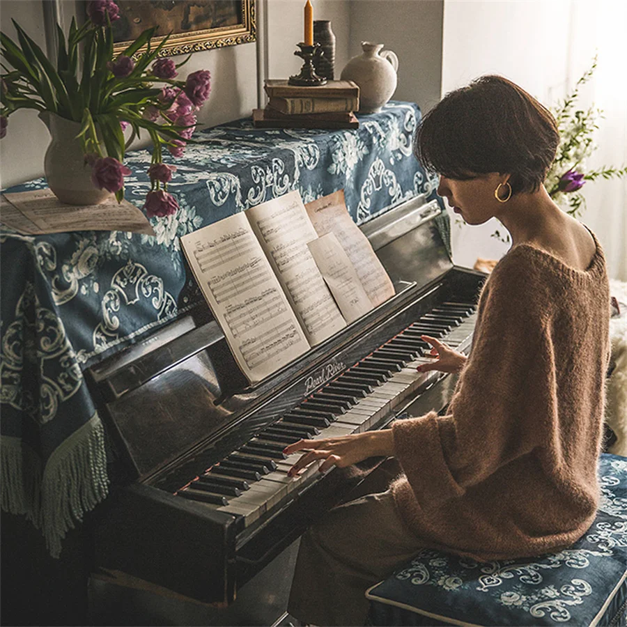 Retro Elegant Piano Cover European Dust Cover Half Piano Towel Cloth Stool Full Luxury New