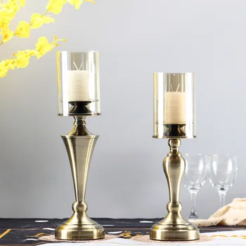 

European Light Luxury Crystal Glass Candle Holder Decoration Wedding Room Hotel Decoration Decoration Retro Metal Candle Holder