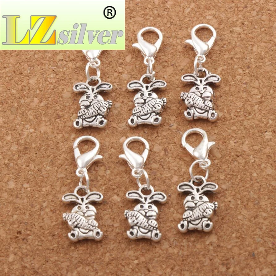 Easter Bunny Rabbit Carrot Charm Beads Clasp European Lobster Trigger Clip On 10x27.5mm 100PCS Zinc Alloy C059