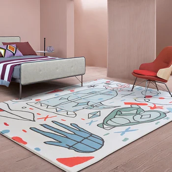 

Post modern pattern abstract scrawl art area rug for children room, INS popular home decoration bedside carpet 1.8cm thickness