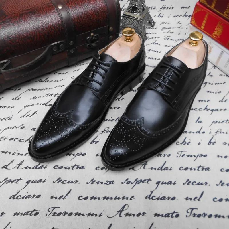 Zapato Hombre/деловая обувь из телячьей кожи с вырезами на низком каблуке Обувь заказ