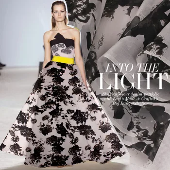 

Ink Rose Printing zhen si xiao Organza Fabric Silk Dress Dress Silk Organza Flowers