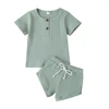 Cotton Casual Summer Newborn Baby Boys Girls Outfits Suit Ribbed Knitted Short Sleeve T-shirts Tops+Shorts 2Pcs Kids Tracksuits ► Photo 3/6