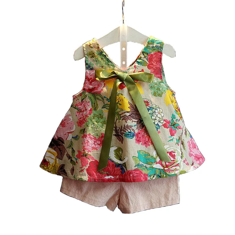 Summer Baby Girls Clothes Sets Flower Sleeveless Tops Shorts Pant 2Pcs Girl Suit Casual Outfit Sport Tracksuit Children Costumes