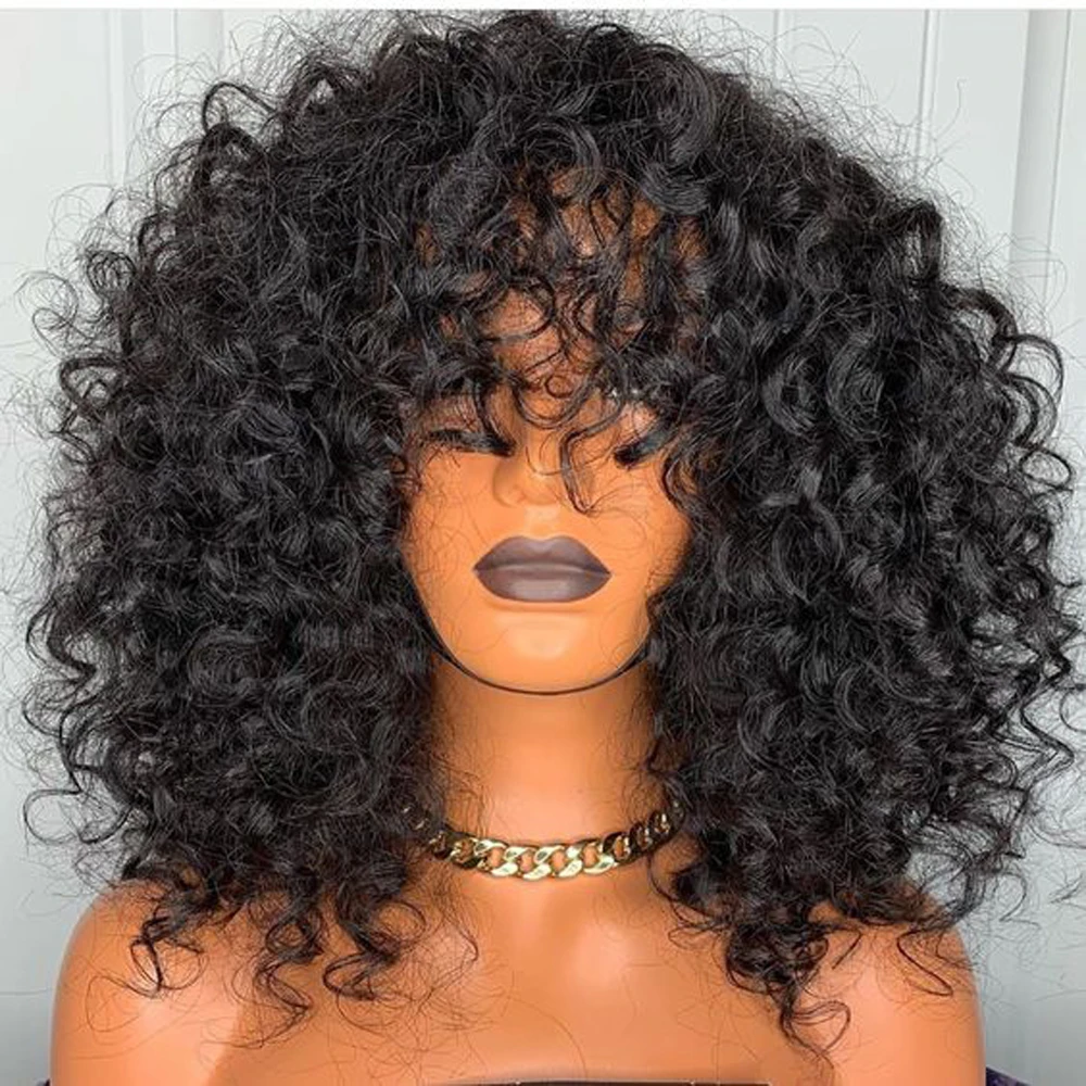 

13*4 Lace Front Wig Black Natural Hairline Loose Deep With Bangs Heat Resistant Fiber Hair Wig For Black Women With Baby Hair