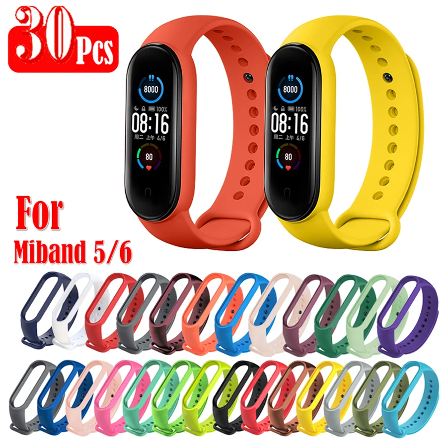 

30Pcs/Pack For Xiaomi Mi Band 5 6 Strap Silicone Sport Wristband Wrist Straps For Miband 5 6 Bracelets MiBand 5 6 Accessories