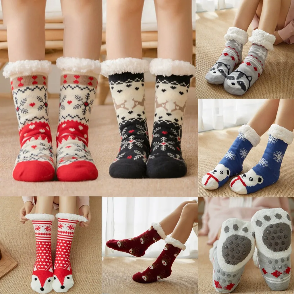 Носки женские рождественские хлопковые толстые нескользящие носки-тапочки с принтом ковер носок теплые дышащие унисекс# YL5