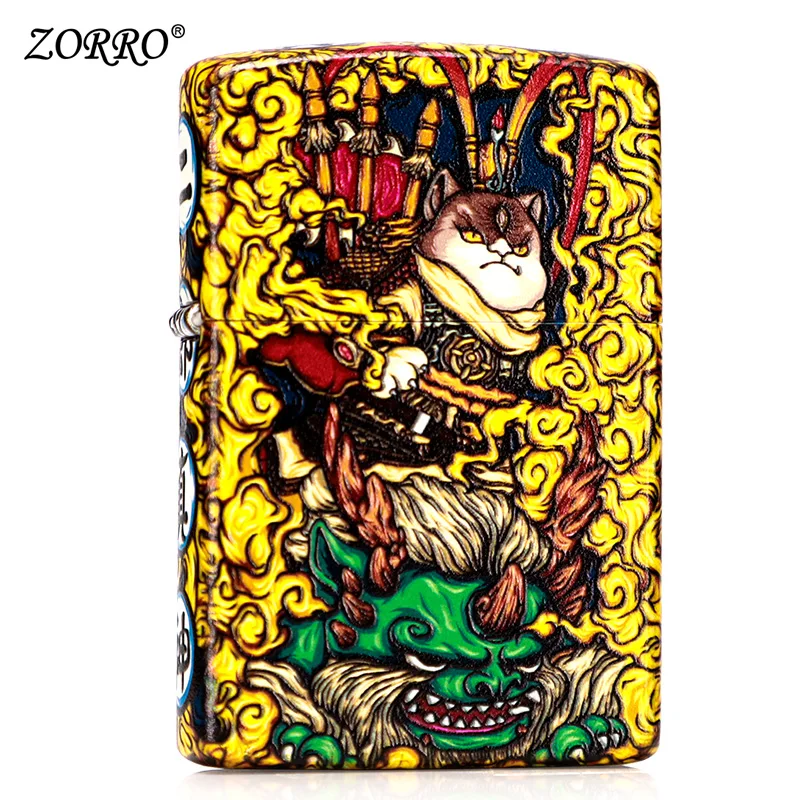 

Guochao Zoro Lighter Creative Paint Erlangshen Retro Grinding Wheel Personality Kerosene Wind-proof Lighter Sends Boyfriend