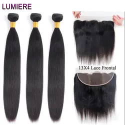 Lumiere волосы прямые пучки волос с фронтальной перуанской 13X4 синтетический фронтальный с 3 пучками Remy 100% человеческие волосы натуральный