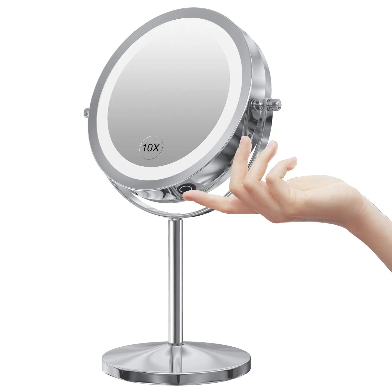 

LED Makeup Mirror with Touch Screen Adjustable LED Light, 7 Inch Lighted Vanity Swivel Mirror 1x/10x Magnifying Double Sided Mir