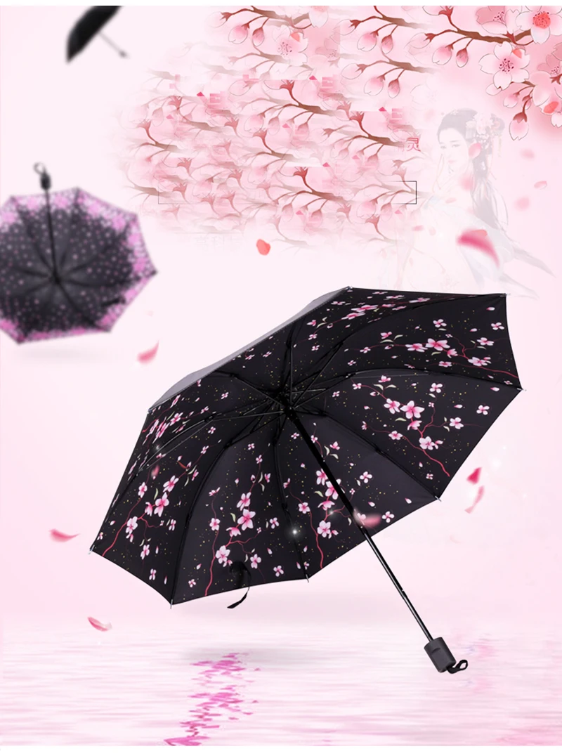 Sakura small fresh ins girl heart folding goddess umbrella dual-use female sun umbrella wpc sunscreen UV protection22