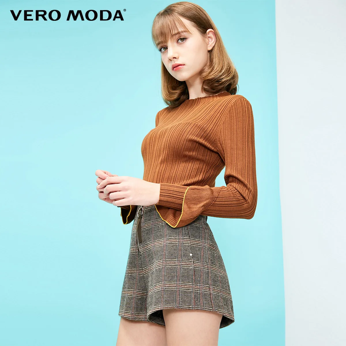 E11 Burnt caramel Vero Moda женский облегающий стрейчевый трикотажный свитер в рубчик | 319124525 - Цвет: E11 Burnt caramel