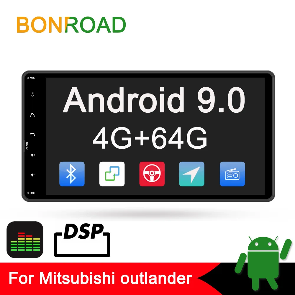 Bonroad 2din Android 8,1 Автомобильный мультимедийный плеер для Mitsubishi outlander 3 lancer asx 2012-14 gps навигация радио плеер без dvd - Цвет: 4G 64G With Canbus