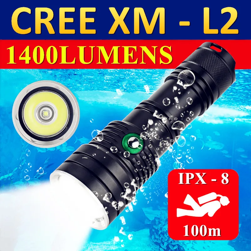 Светодиодный подводный мощный яркий фонарик CREE XM-L2 уличный тактический фонарь