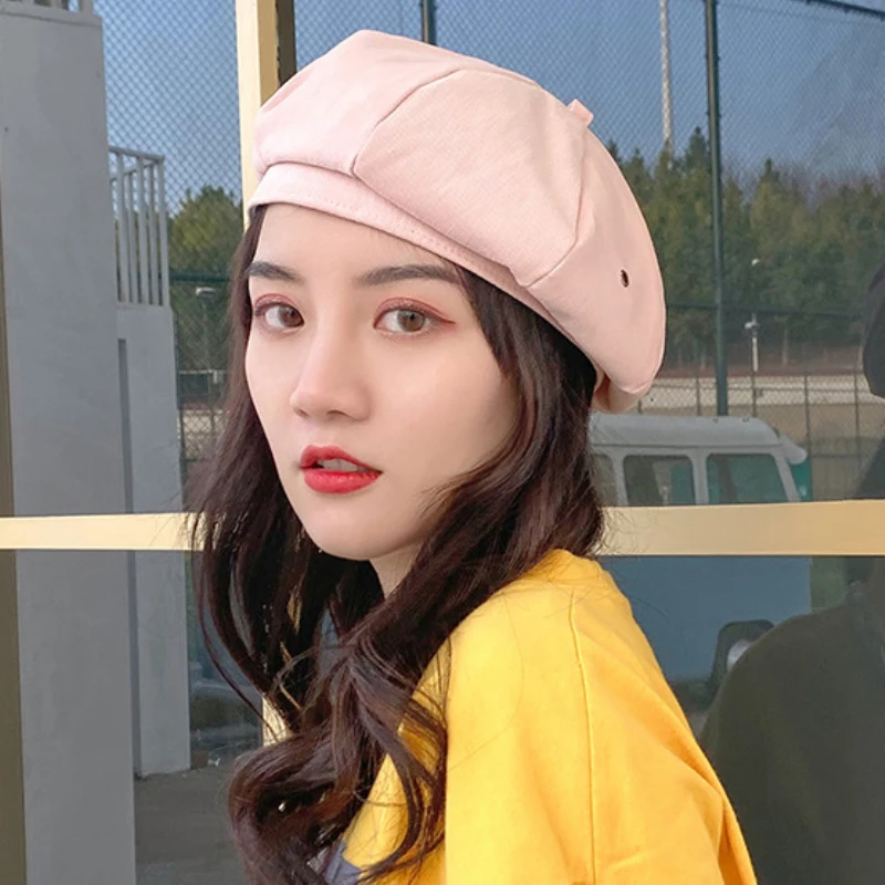 

HT2950 Fashion Beret Hat Spring Autumn Cotton Women Hat Ladies Vintage Artist Painter Hat Female Solid Octagonal Women Berets
