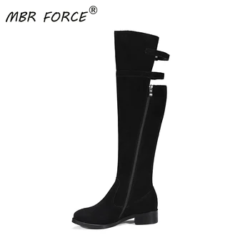 

MBR FORCE high quality cow suede winter ladies round toe unique design side zipper wear-resistant rubber sole black high boots
